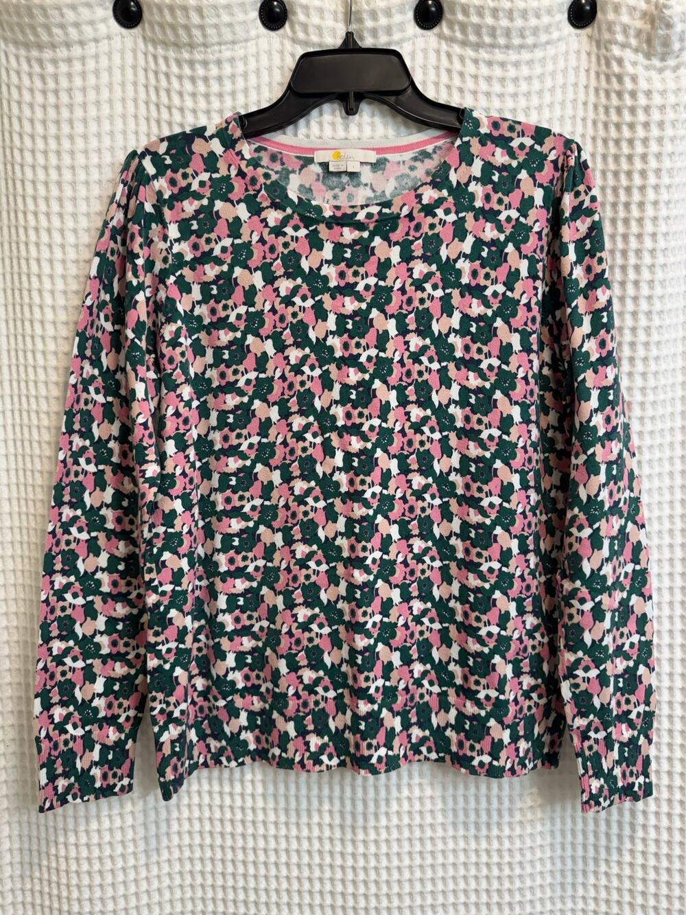Boden Floral Green Pink Crewneck Lightweight Sweater Large